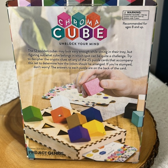 Project Genius Chroma Cube Colorful Logic Puzzle 12 Wood Blocks, 25 Brainteaser - Picture 2 of 4